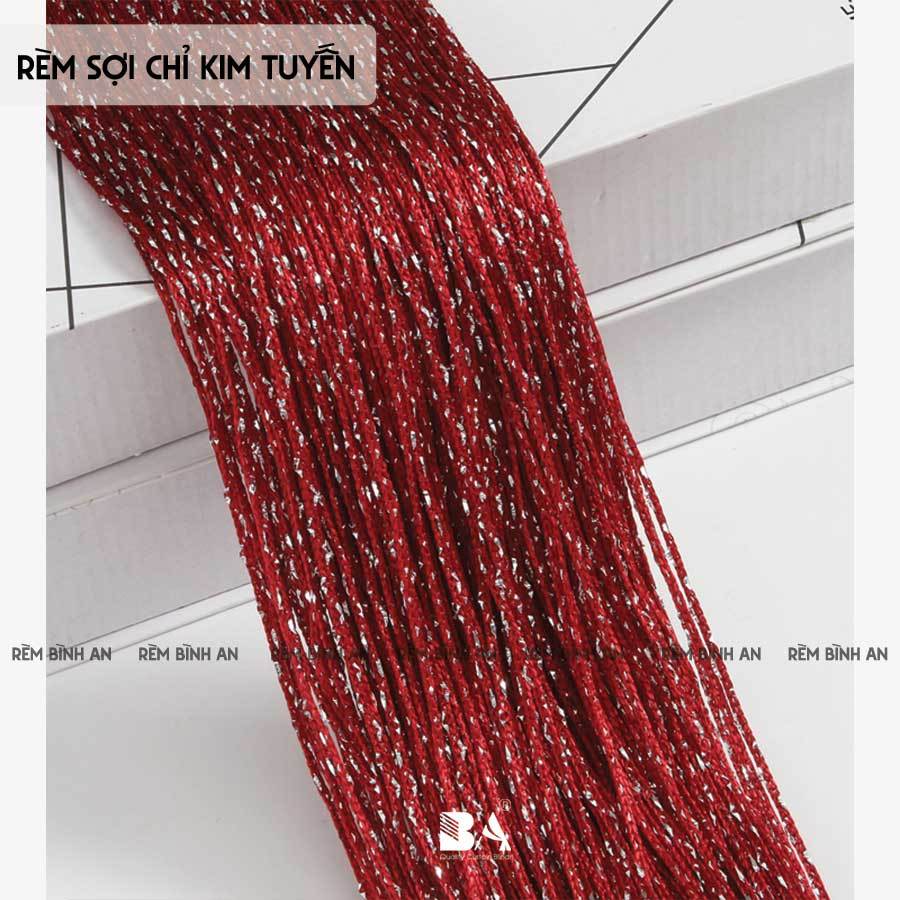 Rèm sợi chỉ kim tuyến màu đỏ bọc đô Wine red KT 3M*3M Màn sợi trang trí Tết, Giáng Sinh