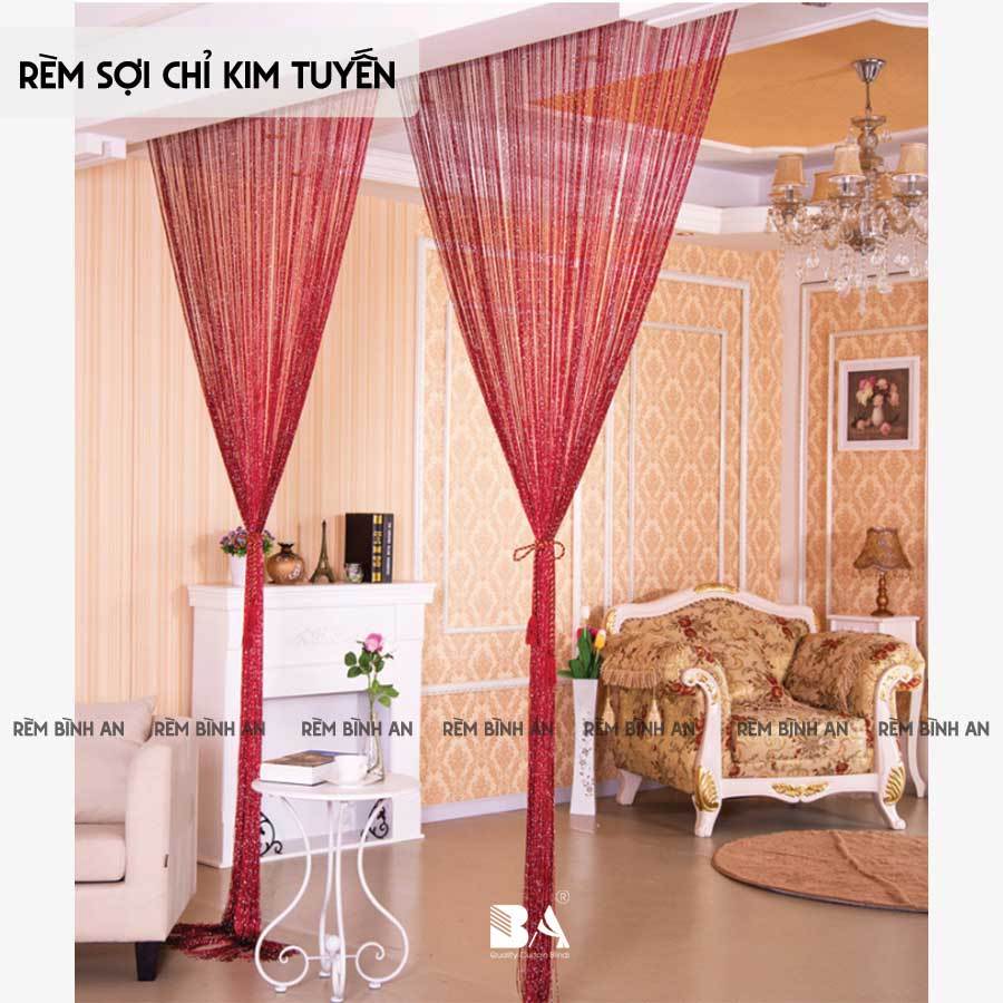 Rèm sợi chỉ kim tuyến màu đỏ bọc đô Wine red KT 3M*3M Màn sợi trang trí Tết, Giáng Sinh