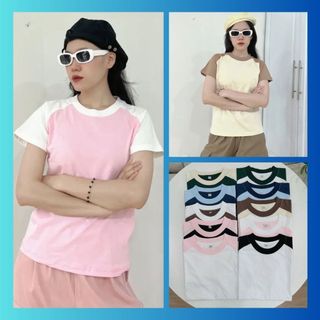 Áo Babytee Raglan Màu Trơn Trẻ Trung Năng Động, Áo Thun Phối Tay Form Ôm Chất Cotton Mịn Dày Dặn 203
