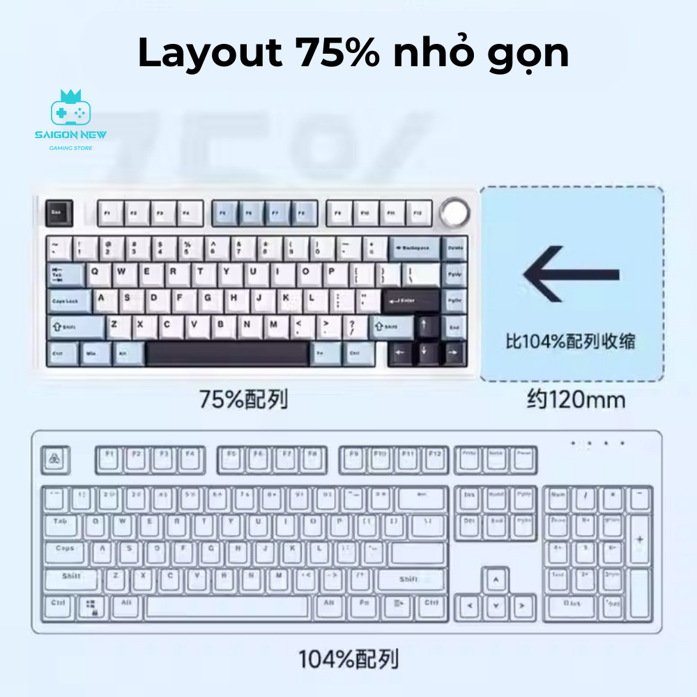 Bàn phím cơ không dây Aula F75 mạch xuôi - Hỗ trợ hotswap mạch 5pin - Có núm xoay tiện lợi | BigBuy360 - bigbuy360.vn