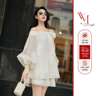 YM Concept Sét Áo Trễ Vai Tơ San Hô Đính Nơ Kèm Quần Short - D0863