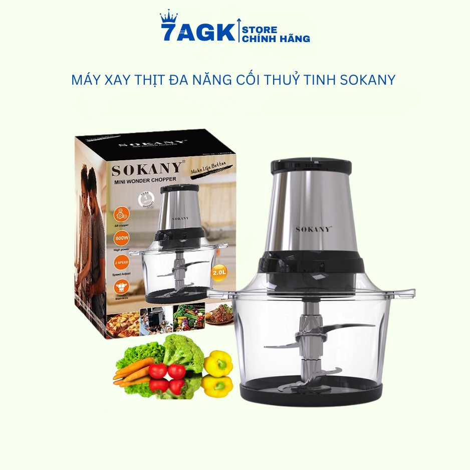 Máy Xay Thịt Đa Năng SOKANYSK-7025 Công Suất 800W Cao Cấp -Cối Thủy Tinh Dung Tích 2L(7AGKstore)