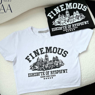 Áo croptop tay ngắn cổ tròn hình họa tiết thành phố FINE MOUS QUANAOPHUKIEN