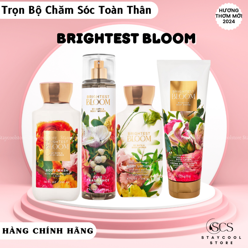 Brightest Bloom- Trọn Bộ chăm sóc toàn thân| Sữa tắm- Xịt thơm- Dưỡng thể- Kem tay Bath & Body Works