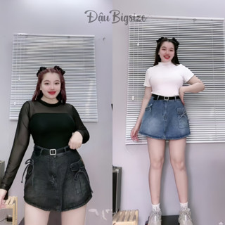 Chân Váy Jean Nữ 60-90kg Có Nơ Thắt Dáng Chữ A Có Lót Không Co Giãn Lên Phom Tôn Dáng CV403