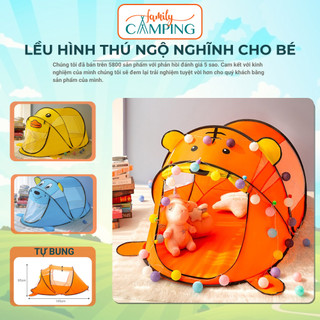 Lều cho bé chơi dễ bung gập, lều tự bung vịt vàng hổ mèo tự bung không cần lắp ghép cho bé trai bé gái