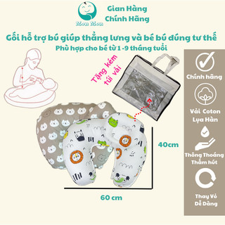 Gối Cho Con Bú Gối Hỗ Trợ Bú Cotton lụa hàn  Chính Hãng Nhà MonMon tháo vỏ thay giặt dễ dàng Tặng kèm túi sách