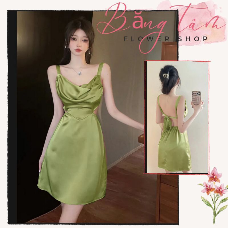 VÁY LỤA KHOÉT EO ĐAN CHÉO DÂY HỞ LƯNG SEXY QC