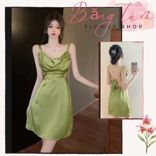 VÁY LỤA KHOÉT EO ĐAN CHÉO DÂY HỞ LƯNG SEXY QC