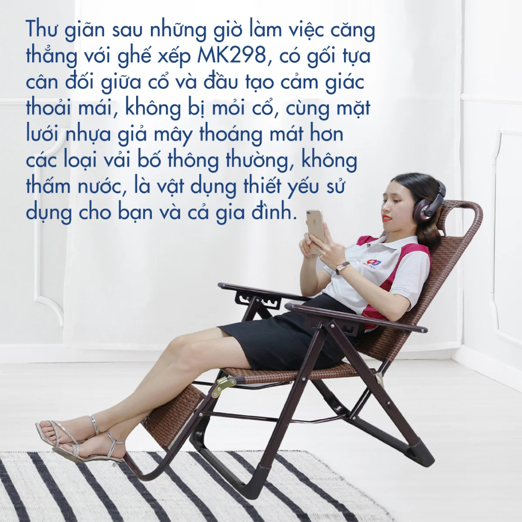 Ghế xếp thư giãn Kachi màu nâu Hàng chính hãng.