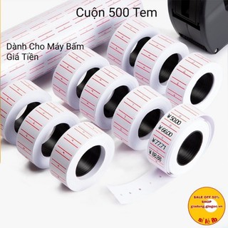 Cuộn giấy in dán giá tiền , 1 cuộn dày 500 tem dính dùng cho máy bấm ghi giá tiền