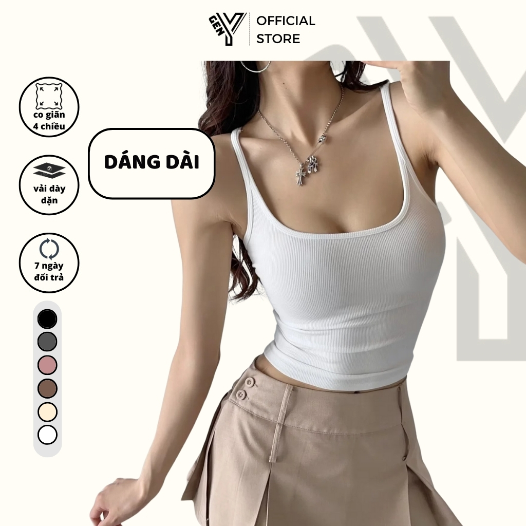 Áo ba lỗ dây nhỏ dáng dài GenY ôm body tôn dáng chất vải gân lụa thoáng mát mềm mại co giãn 2D1 | BigBuy360 - bigbuy360.vn