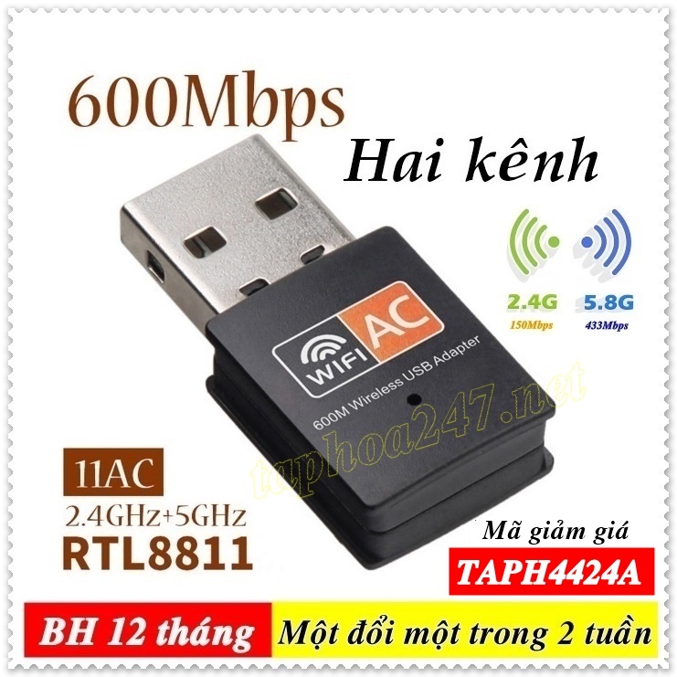 [BH 1 đổi 1] USB AC600 thu sóng WIFI 5G dùng cho máy tính | BigBuy360 - bigbuy360.vn