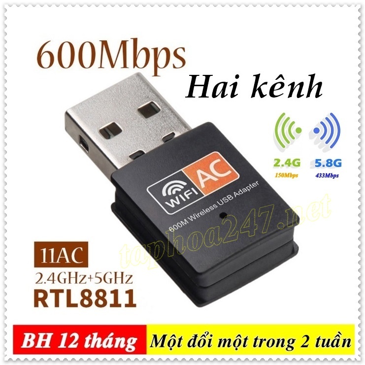 [BH 1 đổi 1] USB AC600 thu sóng WIFI 5G dùng cho máy tính | BigBuy360 - bigbuy360.vn