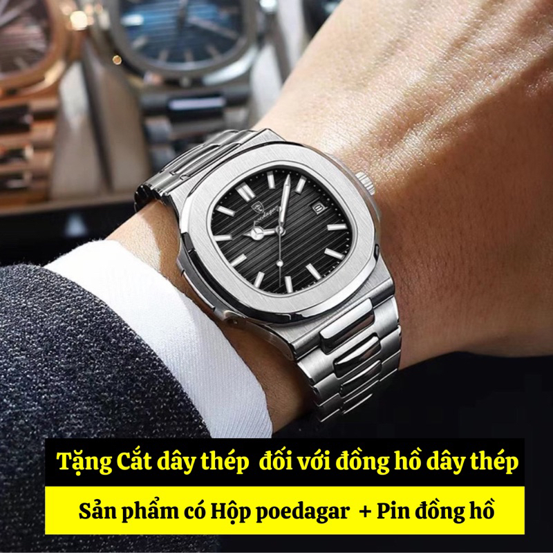 Đồng hồ nam chính hãng POEDAGAR 613 cao cấp dây kim loại bạc kim dạ quang phát sáng chống nước tốt | BigBuy360 - bigbuy360.vn