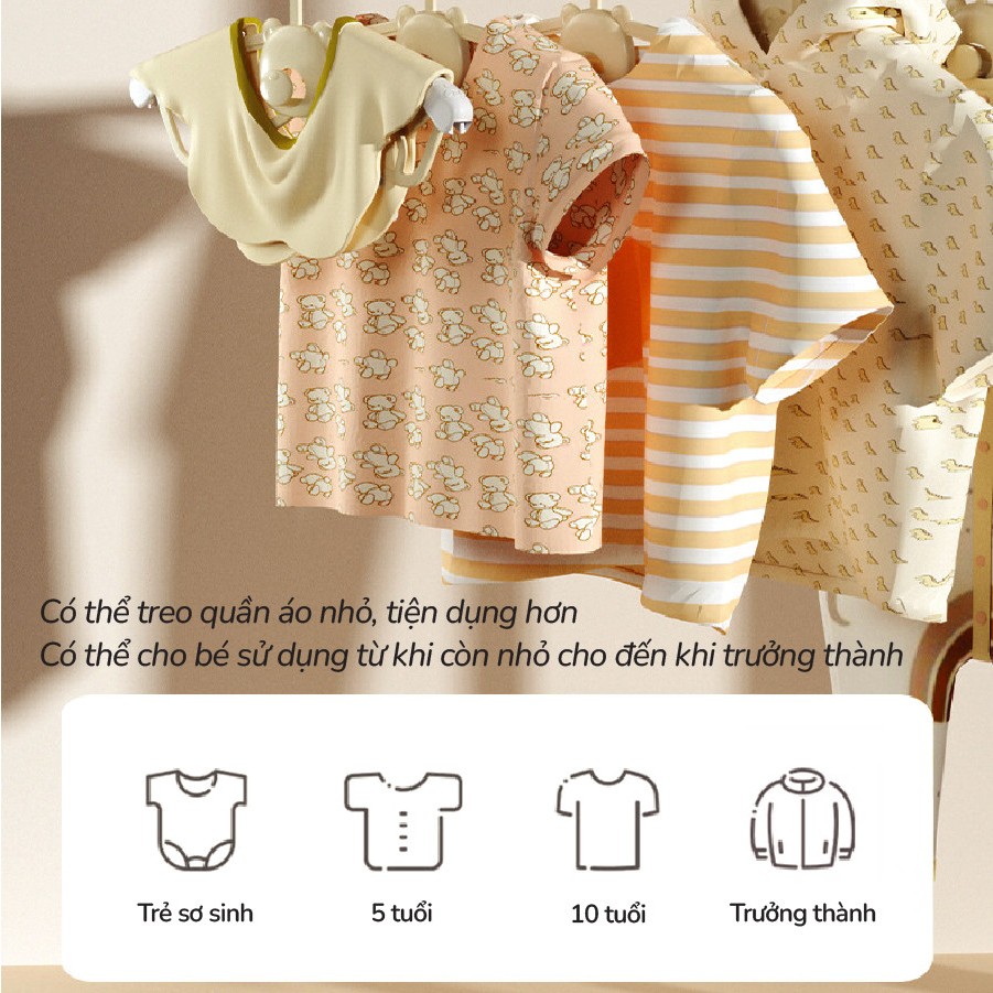 Set 5 móc phơi quần áo, phù hợp cho cả quần áo trẻ em và người lớn, 7 nấc điều chỉnh độ rộng