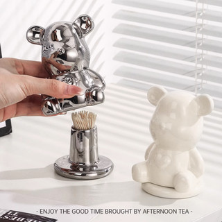 Lọ Đựng Tăm Bearbrick Chất Liệu Gốm Sứ Cao Cấp, Hũ Đựng Tăm Phủ Bóng Sang Trọng Phong Cách Hàn Quốc