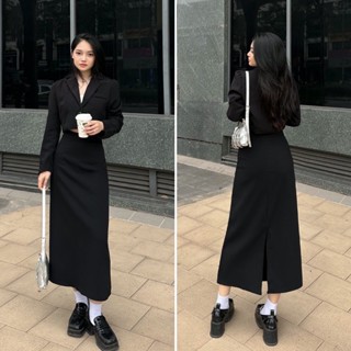 190 - Chân váy công sở dáng dài chất Umi hàn co giãn 4 chiều-không sổ lông-không bai nhão