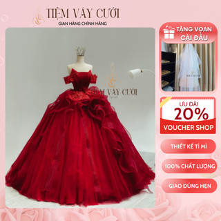 Váy cưới cô dâu 💖tặng voan cài đầu💖 đầm cưới tiệc cúp ngực, vải voan, tay ngang , tvc367