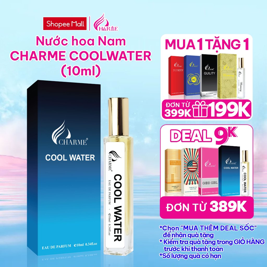 Nước Hoa Nam CHARME COOL WATER 10ml Lưu Hương Lâu Phóng Khoáng, Nam Tính_Nước Hoa Chính Hãng