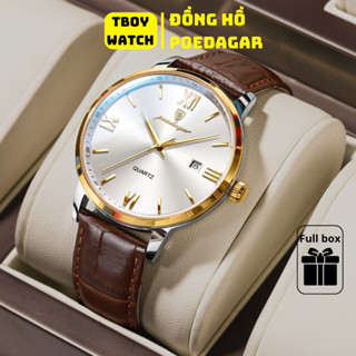 Đồng hồ nam dây da POEDAGAR 826 đeo tay chính hãng cao cấp sang trọng tối giản có lịch