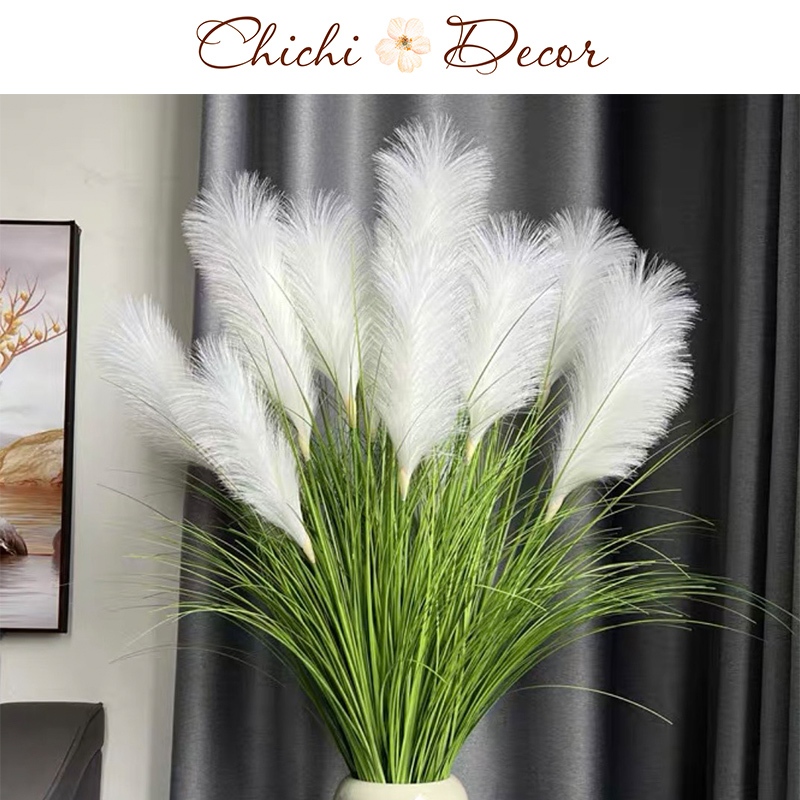(LOẠI 1) Hoa CỎ LAU nhân tạo cao cấp (1 cành 90cm, gồm 5 bông hoa và nhiều lá) decor, trang trí nhà 