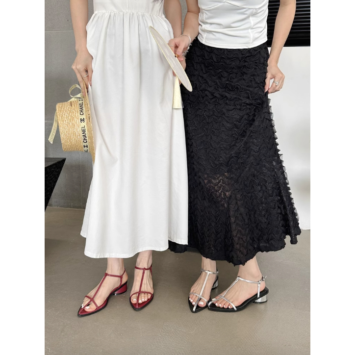 Giày sandals quai mảnh mũi nhọn đa năng phong cách Hàn Quốc, Giày sandal đế vuông 3 phân