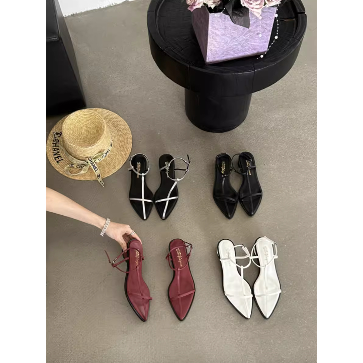 Giày sandals quai mảnh mũi nhọn đa năng phong cách Hàn Quốc, Giày sandal đế vuông 3 phân