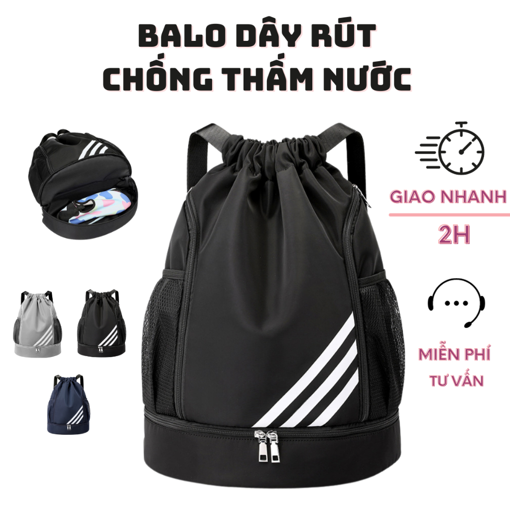 Balo Dây Rút Thể Thao Có Ngăn Đựng Giày Chống Nước, Balo Thể Thao Đa Năng Đựng Bóng Rổ, Bóng Đá, Gym