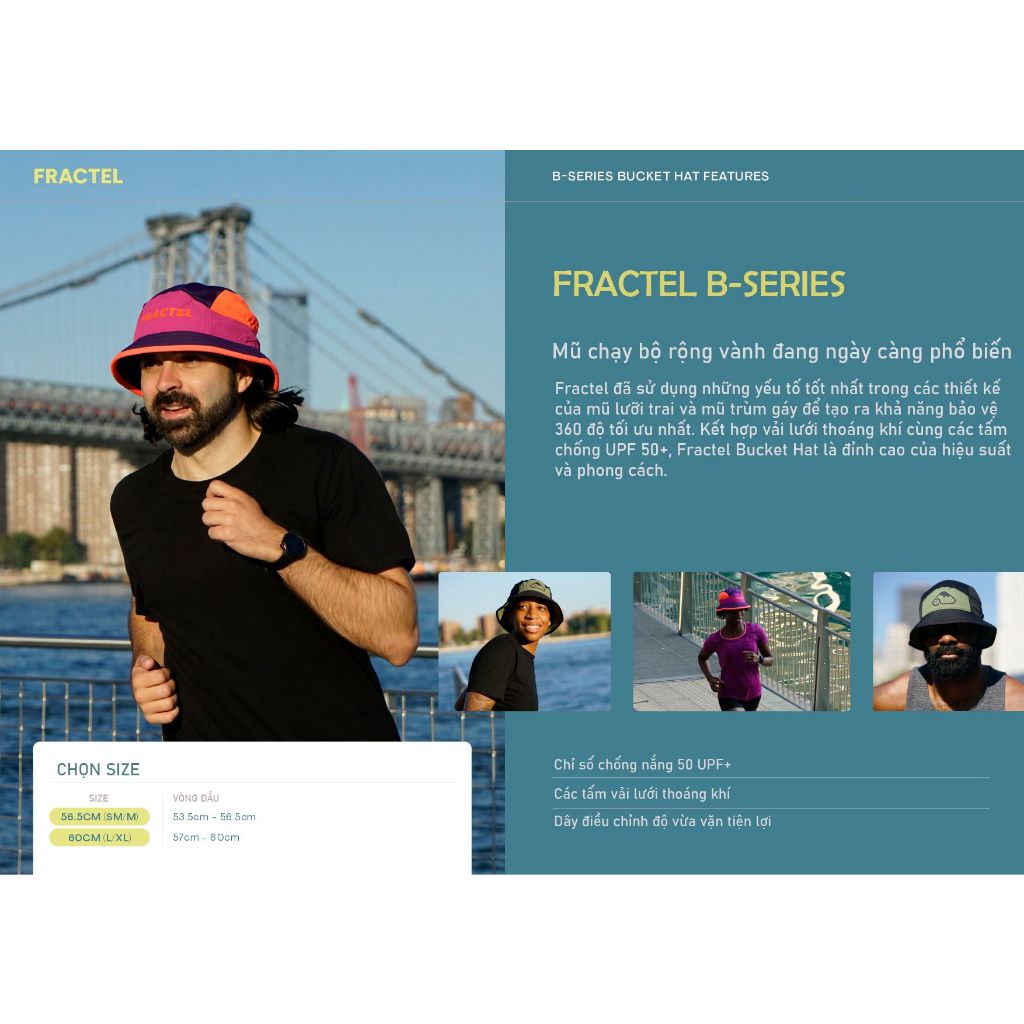 Mũ thể thao/Mũ chạy bộ rộng vành Fractel Bucket Hats