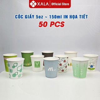 50 ly giấy Hàn Quốc in màu 5oZ - Cốc giấy 150 ml (Dài 75 - Miệng 67 - Đáy 45)