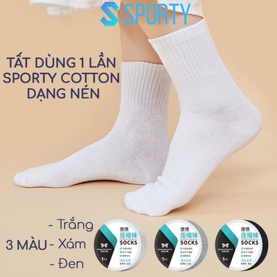 Tất dùng 1 lần nam nữ SPORTY 100% cotton dạng nén thoáng khí, thấm hút mồ hôi, dễ dàng mang theo