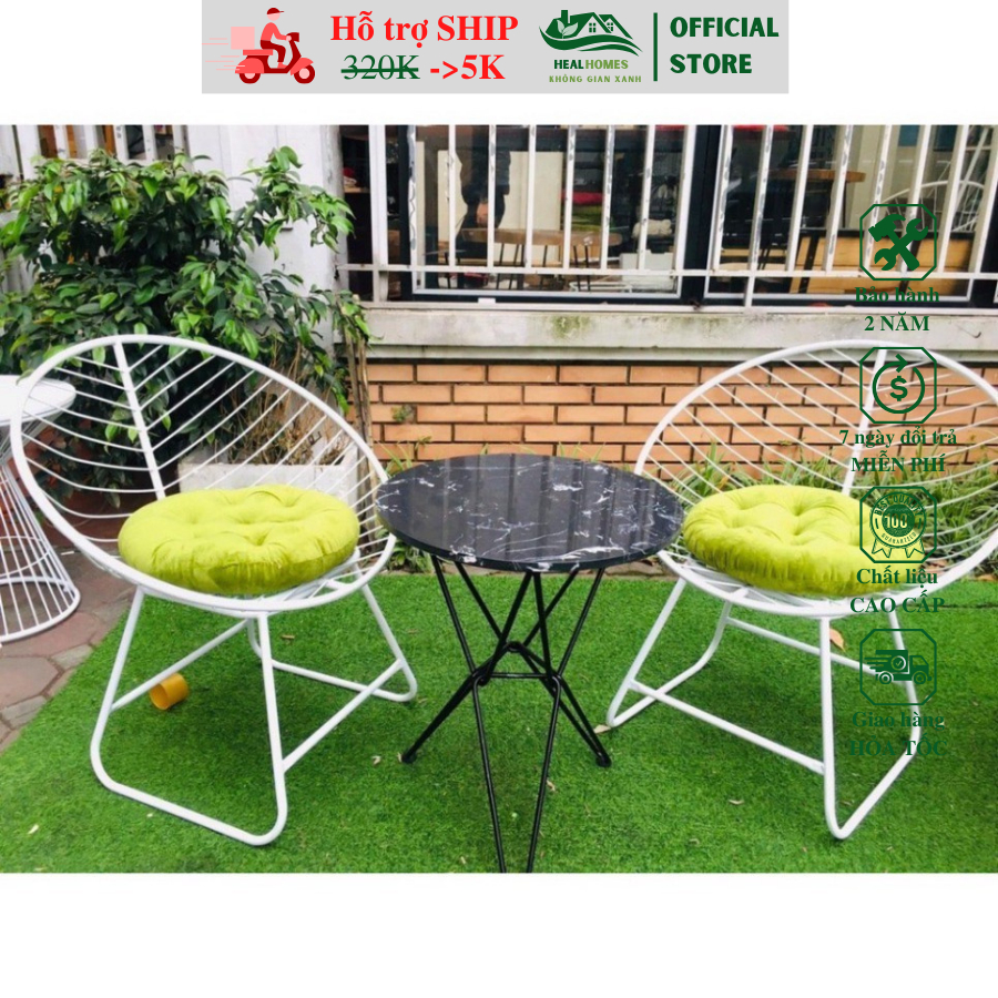 Bộ Bàn Ghế Ban Công ( 1 bàn 2 ghế) - Bàn Đá - Ghế Khung Sắt Hàng Loại 1/ HEALHOMES