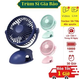 Quạt tích điện mini kẹp để bàn 10.000mAh xoay 180 độ, máy quạt pin sạc điện usb làm mát công suất lớn 4 chế độ gió.