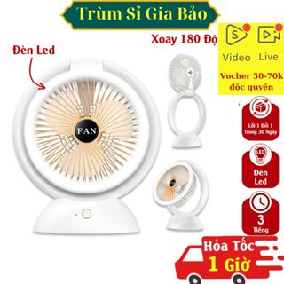  Quạt mini tích điện để bàn kèm đèn LED xoay 180 độ máy quạt pin sạc điện usb làm mát công suất lớn pin 2000 mAh. 