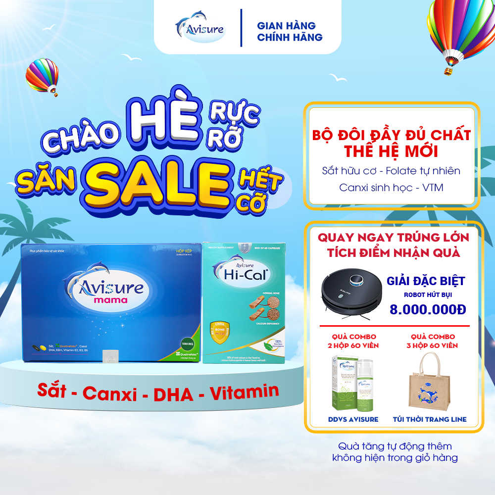 Combo Sắt canxi DHA vitamin Avisure mama + Hical và cho bà bầu hộp 60 viên