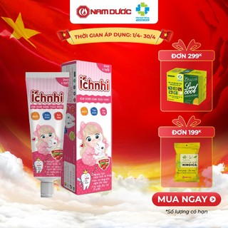Kem đánh răng thảo dược Ích Nhi hương dâu tuýp 50g cho bé dưới 6 tuổi nuốt được, bảo vệ răng sữa, ngừa sâu răng cho bé
