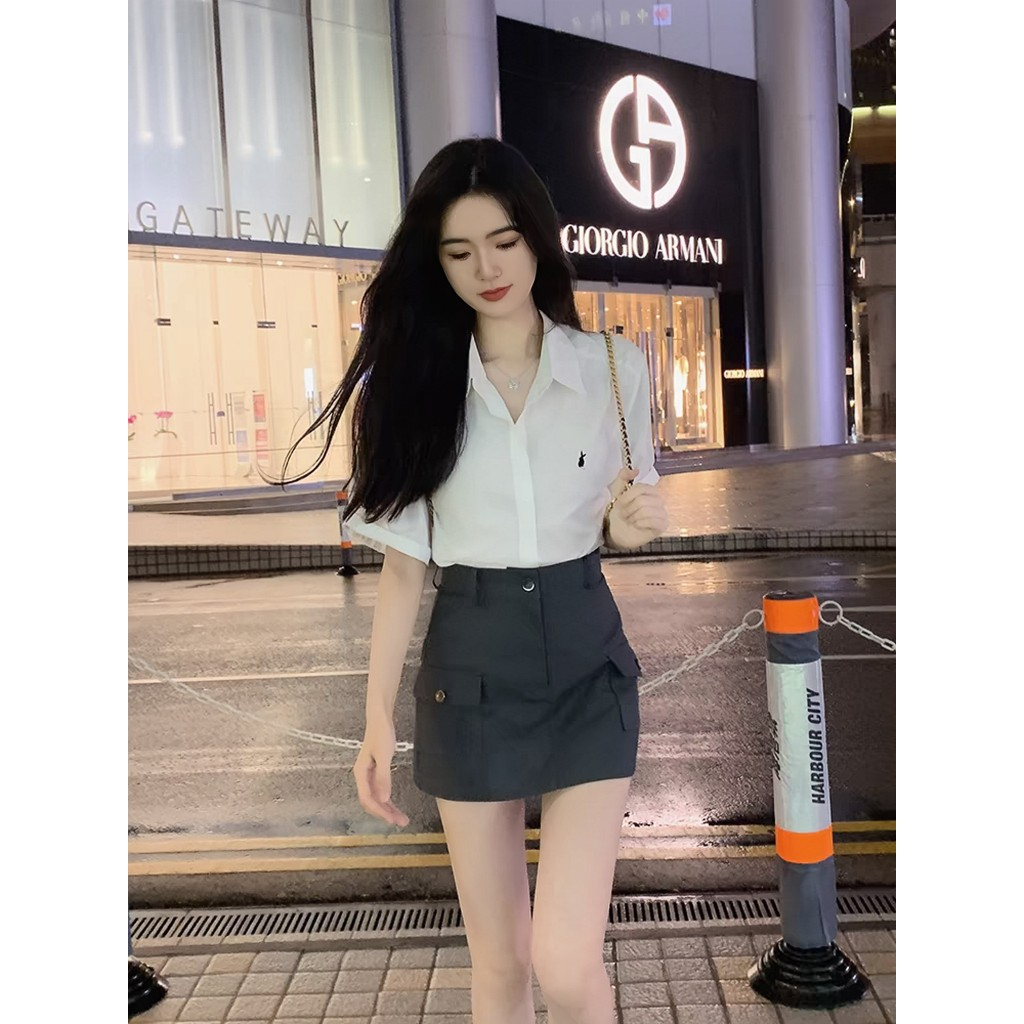 14Áo Sơ Mi Nữ Thêu Thỏ Tay Ngắn, Áo Sơ Mi Cộc Tay Chất Thô Nến Dày Dặn Phong Cách Hàn Quốc | BigBuy360 - bigbuy360.vn