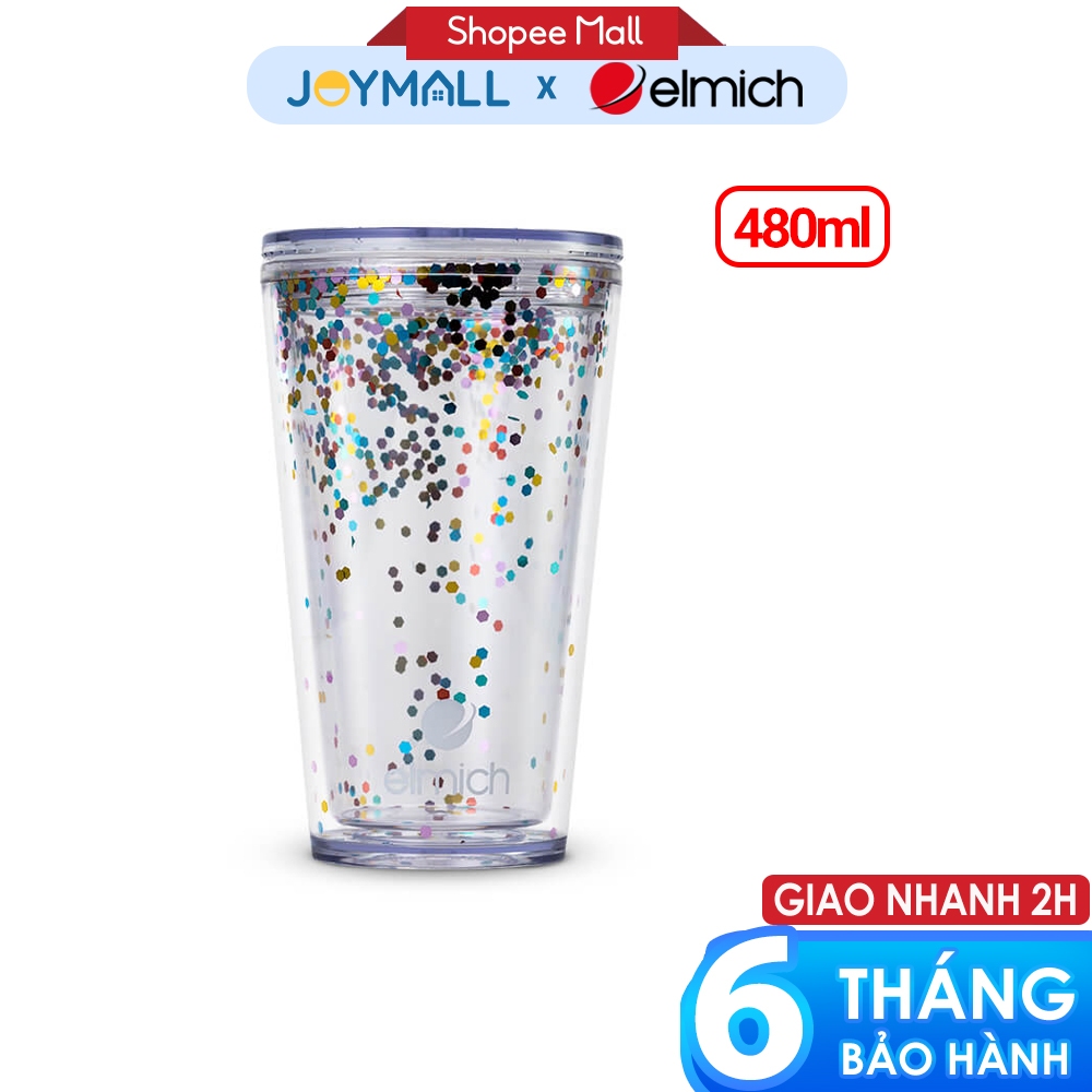Ly nhựa 2 lớp Elmich EL8333OL 480ml, Hàng chính hãng, kèm ống hút, miệng rộng dễ vệ sinh - JoyMall