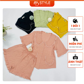 Đồ Bộ Mặc Nhà, Set Đồ Nữ Áo Cổ Sen Kiểu Phối Quần Đùi Lai Bèo Form Bộ Đùi ASBN50 | ASstyle Fashion