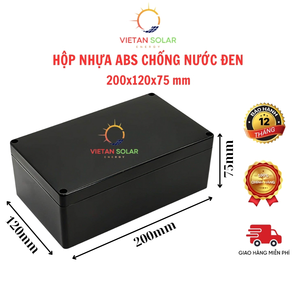 Hộp nhựa ABS, hộp nhựa đựng mạch điện tử đen 200x120x75mm