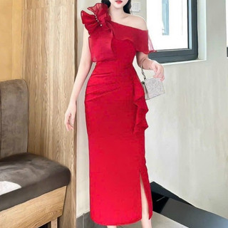 ĐẦM BODY DỰ TIỆC PHỐI TƠ GÂN THIẾT KẾ NƠ VAI TÀ BÈO NỔI BẬT