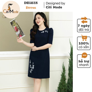 Đầm công sở CITI MODE FASHION thiết kế dáng suông xanh thêu hoa DH4618