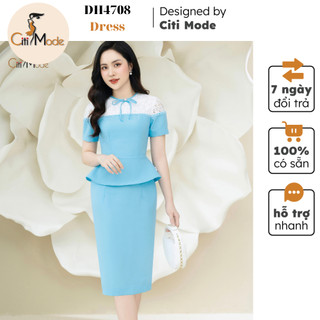 Đầm công sở CITI MODE FASHION thiết kế dáng ôm xanh phối ren ngực DH4708
