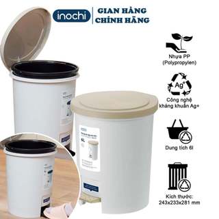 Thùng rác đạp tròn Inochi 6L, kháng khuẩn khử mùi Thân trong có quai inox chắc chắn