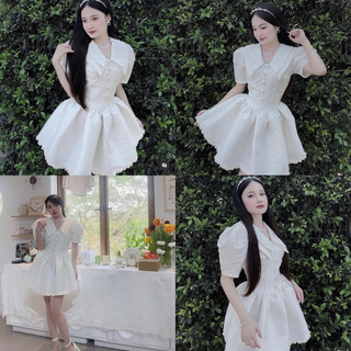 Đầm gấm trắng cổ tàu