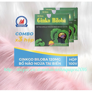 ( Combo 3 hộp ) GINKGO BILOBA 120mg ( hộp 100 viên) -Bổ não, Hoạt huyết dưỡng não, tăng cường lưu thông máu não