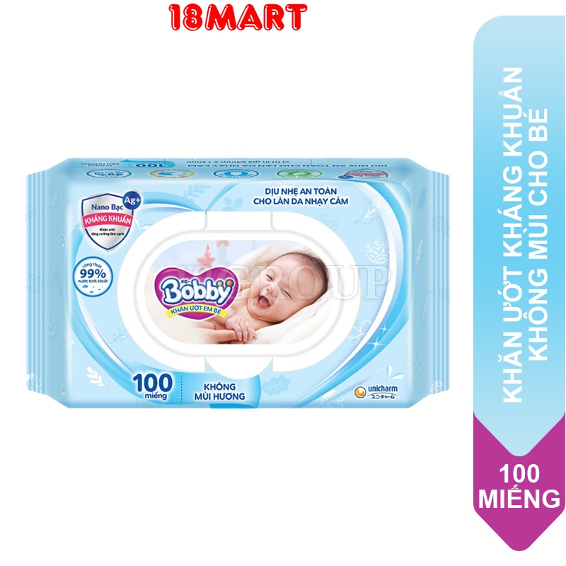 Khăn Ướt Bobby Không Mùi, có mùi 100 miếng