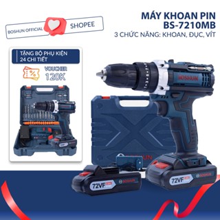 Máy Khoan Boshun 3 Chức Năng 72vf Đầu Kẹp 10mm 25 Cấp Độ Khoan Tường Bắt Vít Tặng Bộ 24 Chi Tiết