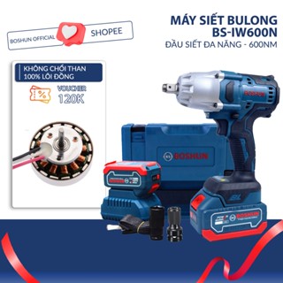 Máy Siết Bulong BOSHUN 600Nm - Không Chổi Than 100% Lõi Đồng Mở Ốc Ô Tô Tải Dễ Dàng, 10 Cell
